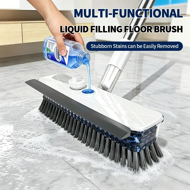 Durable Heavy Duty Liquid Dispensing Floor Scrub Brush Tool - Long Extendable Handle, Press-To-Release Soap, Hard Bristles, Built-In Tank, Pink Broom & Dustpan Set, Multipurpose Cleaning Tool for Bathroom, Kitchen Floors