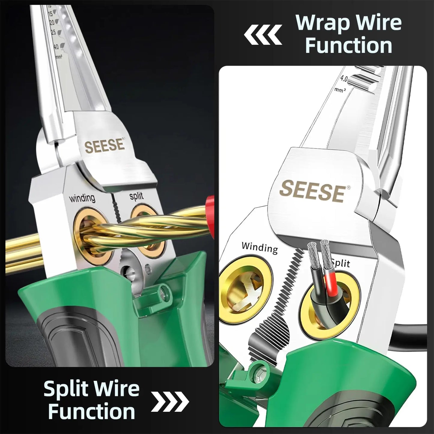 【Fathersdaygift】Seese 8 in 1 Wire Stripper Twister for Cutting and Pulling Wires, Voltage Tester Pliers,Cable Scissors, 12V to 250V Live,Null,Hot Wire Judgment AC DC, Audible and Flashing LED Alarms Fathersdaygift