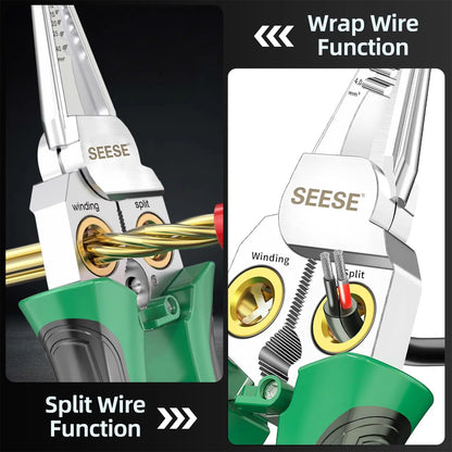 【Fathersdaygift】Seese 8 in 1 Wire Stripper Twister for Cutting and Pulling Wires, Voltage Tester Pliers,Cable Scissors, 12V to 250V Live,Null,Hot Wire Judgment AC DC, Audible and Flashing LED Alarms Fathersdaygift