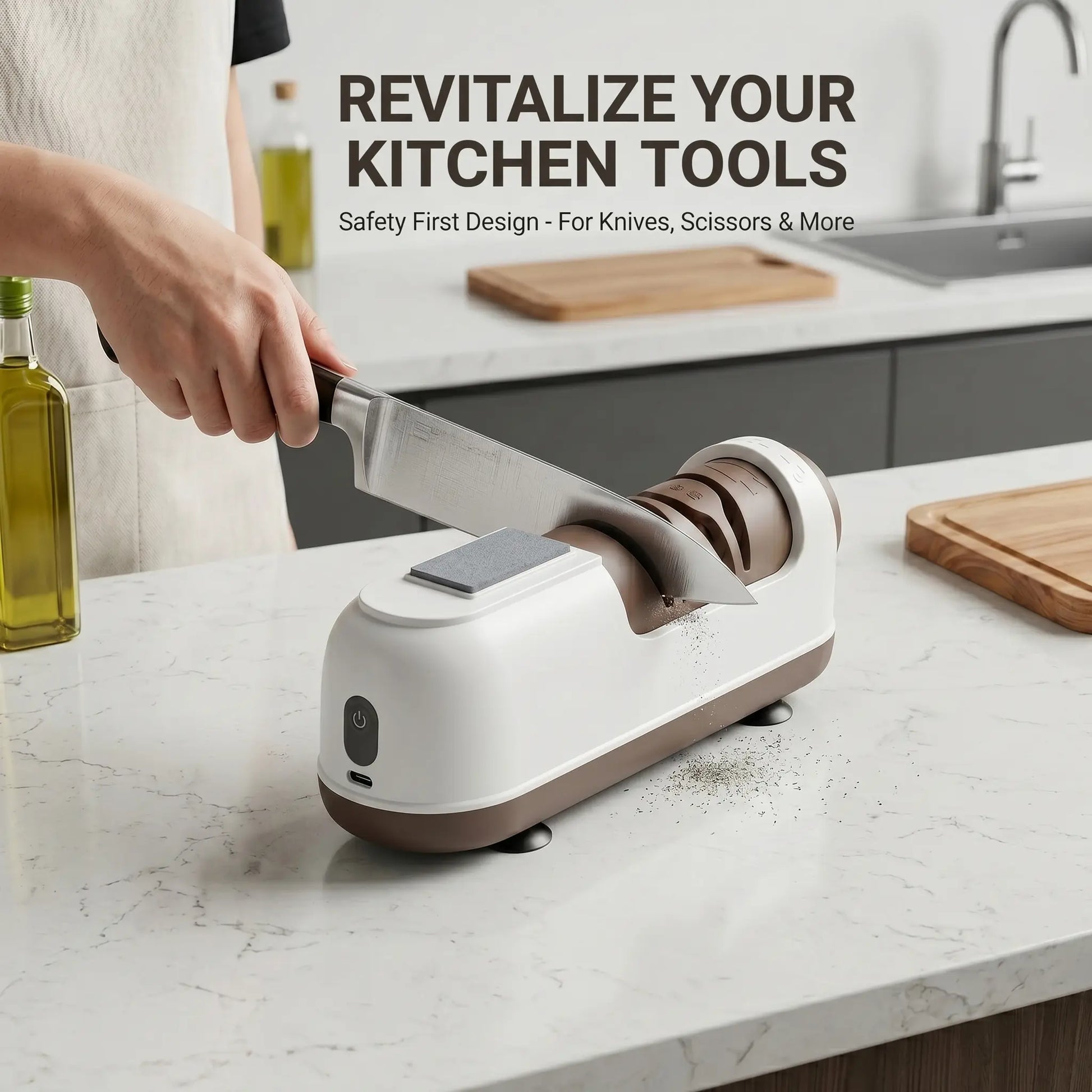 [Blunt Knife Opponent]Electric Knife Sharpener , Portable Rapid Knife Sharpener & Kitchen Knife Sharpener (With Suction Base) | for Knives, Scissors, Cleavers & Outdoor Tools | Sharpener (Non-Slip) -Kitchen Gadgets， Kitchen Essentials