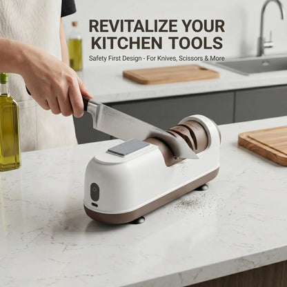 [Blunt Knife Opponent]Electric Knife Sharpener , Portable Rapid Knife Sharpener & Kitchen Knife Sharpener (With Suction Base) | for Knives, Scissors, Cleavers & Outdoor Tools | Sharpener (Non-Slip) -Kitchen Gadgets， Kitchen Essentials
