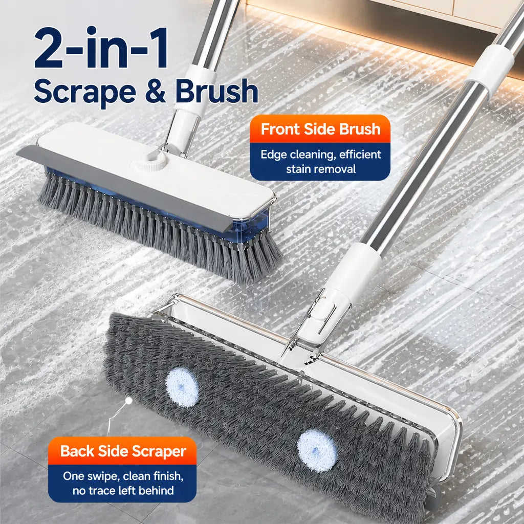 Durable Heavy Duty Liquid Dispensing Floor Scrub Brush Tool - Long Extendable Handle, Press-To-Release Soap, Hard Bristles, Built-In Tank, Pink Broom & Dustpan Set, Multipurpose Cleaning Tool for Bathroom, Kitchen Floors