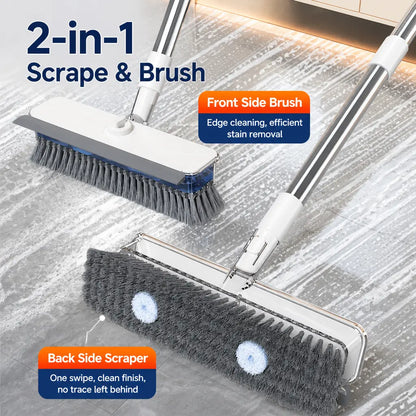 Durable Heavy Duty Liquid Dispensing Floor Scrub Brush Tool - Long Extendable Handle, Press-To-Release Soap, Hard Bristles, Built-In Tank, Pink Broom & Dustpan Set, Multipurpose Cleaning Tool for Bathroom, Kitchen Floors