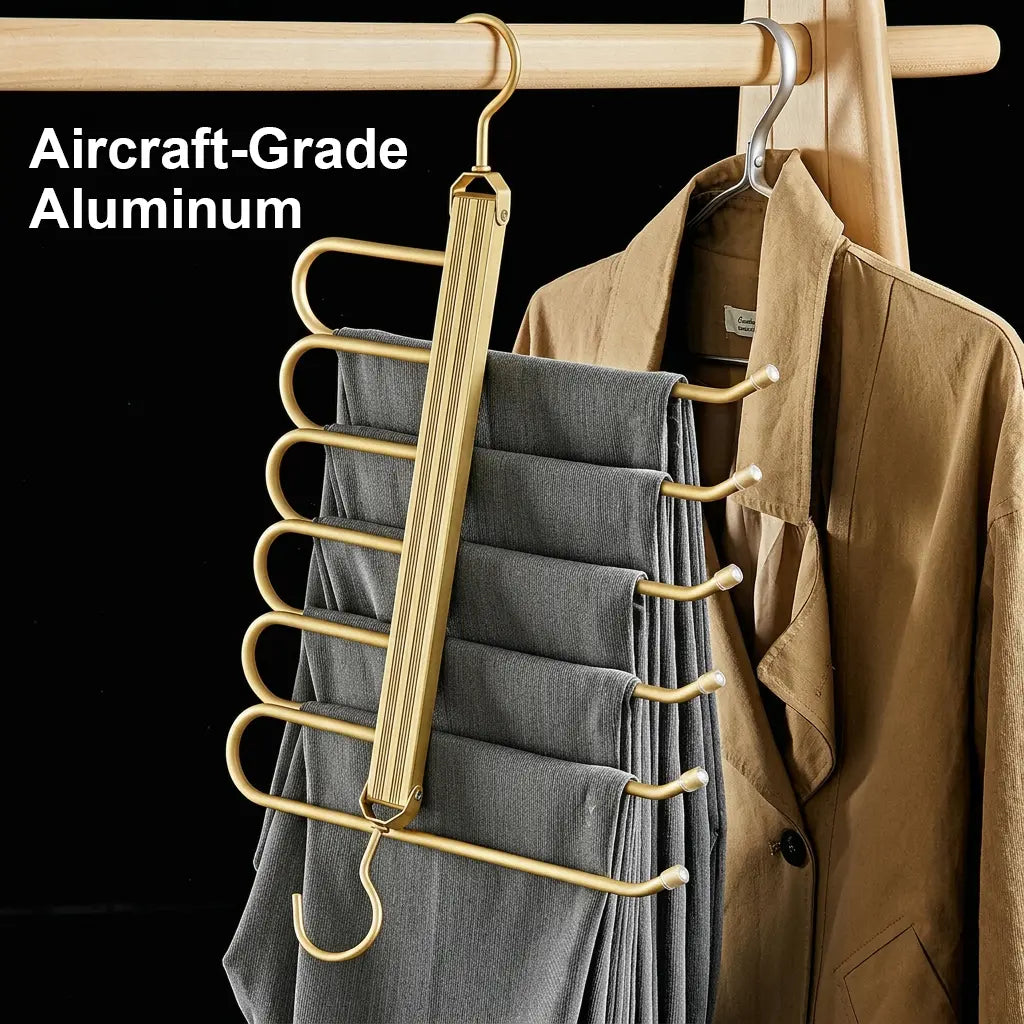 Aircraft-Grade Aluminum Pants Hangers,Golden Metal Alloy Hangers Closet Organizer,Sturdy Space-Saving Clothes Pants Hangers, Closet Organizers for Pants Jeans Skirts Scarf Legging