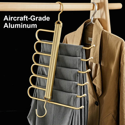 Aircraft-Grade Aluminum Pants Hangers,Golden Metal Alloy Hangers Closet Organizer,Sturdy Space-Saving Clothes Pants Hangers, Closet Organizers for Pants Jeans Skirts Scarf Legging