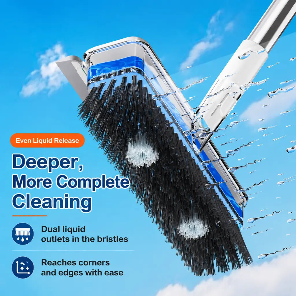 Durable Heavy Duty Liquid Dispensing Floor Scrub Brush Tool - Long Extendable Handle, Press-To-Release Soap, Hard Bristles, Built-In Tank, Pink Broom & Dustpan Set, Multipurpose Cleaning Tool for Bathroom, Kitchen Floors