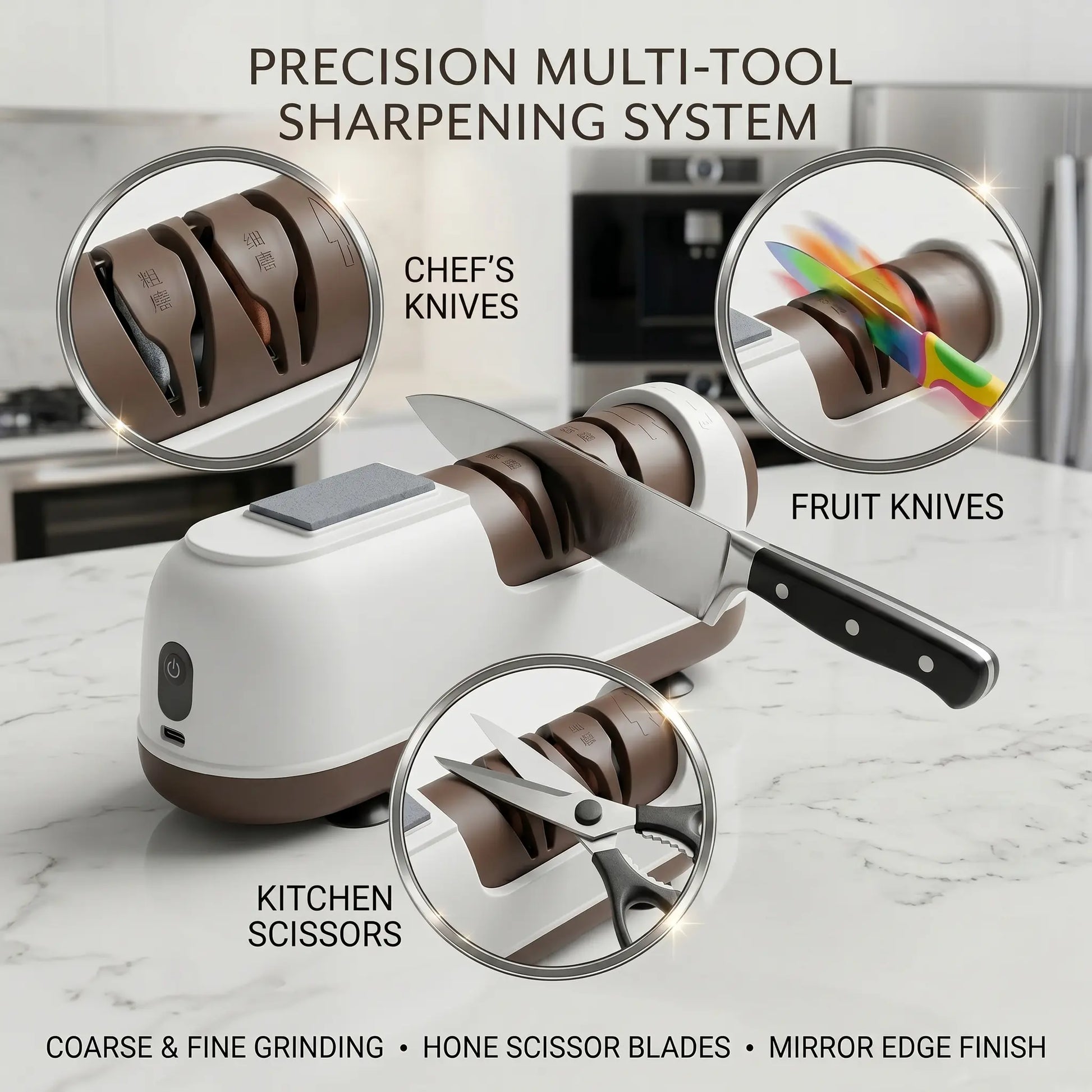 [Blunt Knife Opponent]Electric Knife Sharpener , Portable Rapid Knife Sharpener & Kitchen Knife Sharpener (With Suction Base) | for Knives, Scissors, Cleavers & Outdoor Tools | Sharpener (Non-Slip) -Kitchen Gadgets， Kitchen Essentials