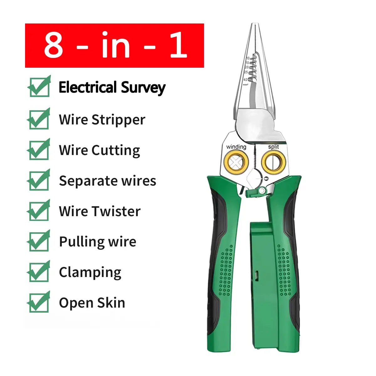 【Fathersdaygift】Seese 8 in 1 Wire Stripper Twister for Cutting and Pulling Wires, Voltage Tester Pliers,Cable Scissors, 12V to 250V Live,Null,Hot Wire Judgment AC DC, Audible and Flashing LED Alarms Fathersdaygift