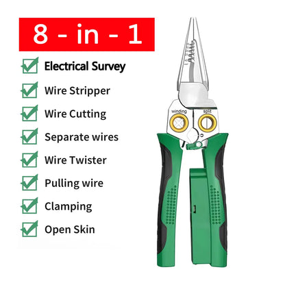 【Fathersdaygift】Seese 8 in 1 Wire Stripper Twister for Cutting and Pulling Wires, Voltage Tester Pliers,Cable Scissors, 12V to 250V Live,Null,Hot Wire Judgment AC DC, Audible and Flashing LED Alarms Fathersdaygift