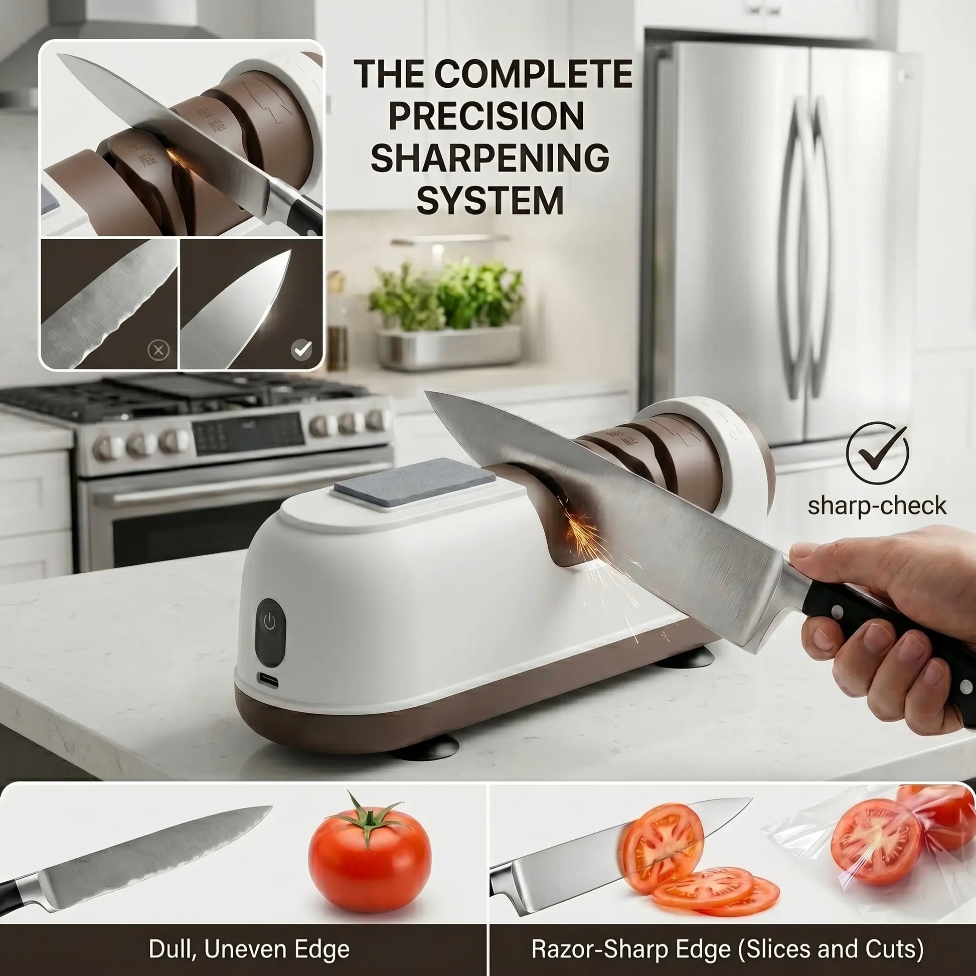 [Blunt Knife Opponent]Electric Knife Sharpener , Portable Rapid Knife Sharpener & Kitchen Knife Sharpener (With Suction Base) | for Knives, Scissors, Cleavers & Outdoor Tools | Sharpener (Non-Slip) -Kitchen Gadgets， Kitchen Essentials