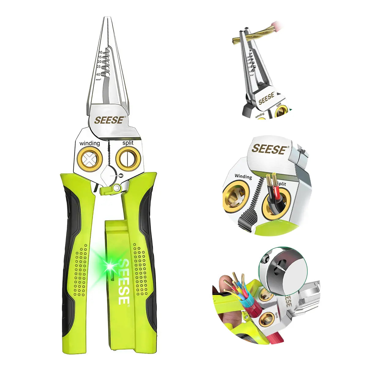 【Fathersdaygift】Seese 8 in 1 Wire Stripper Twister for Cutting and Pulling Wires, Voltage Tester Pliers,Cable Scissors, 12V to 250V Live,Null,Hot Wire Judgment AC DC, Audible and Flashing LED Alarms Fathersdaygift
